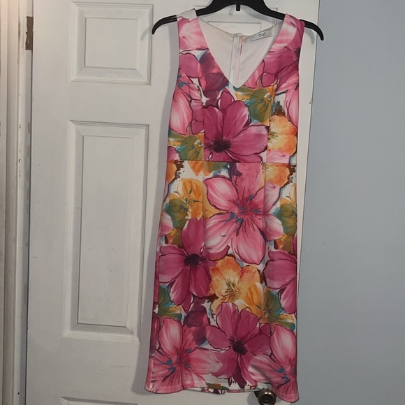 Ovi Fuchsia Pink Yellow Floral Print Sleeveless Sheath Lined Dress NWOT - Picture 5 of 16